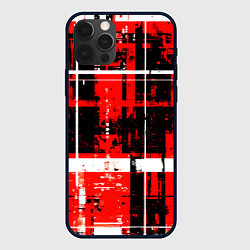 Чехол iPhone 12 Pro Красно-белый гранж на чёрном фоне