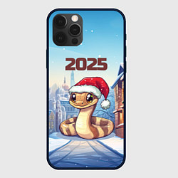 Чехол для iPhone 12 Pro Довольная новогодняя змейка 2025, цвет: 3D-черный