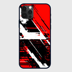 Чехол iPhone 12 Pro Diagonal black and white stripes on a red backgrou