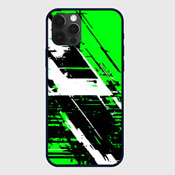 Чехол для iPhone 12 Pro Diagonal black and white stripes on a green backgr, цвет: 3D-черный