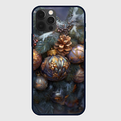 Чехол для iPhone 12 Pro Новогодние круглые игрушки, цвет: 3D-черный