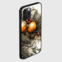 Чехол для iPhone 12 Pro Желтые новогодние шары и шишки, цвет: 3D-черный — фото 2