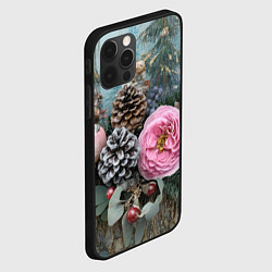 Чехол для iPhone 12 Pro Новогодние цветы и шишки, цвет: 3D-черный — фото 2