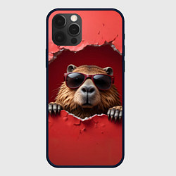 Чехол для iPhone 12 Pro Капибара на красном фоне, цвет: 3D-черный