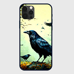 Чехол iPhone 12 Pro Черный ворон в осеннем лесу