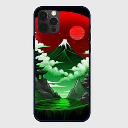 Чехол для iPhone 12 Pro Япония красно-зеленая природа, цвет: 3D-черный
