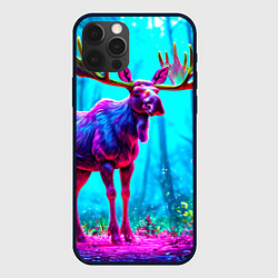 Чехол iPhone 12 Pro Лось в сереневом свете