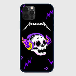 Чехол для iPhone 12 Pro Metallica неоновый череп, цвет: 3D-черный