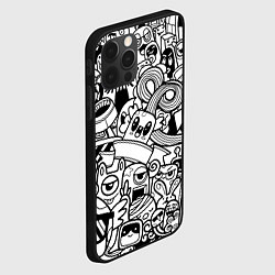 Чехол для iPhone 12 Pro Black and white doddle monsters, цвет: 3D-черный — фото 2