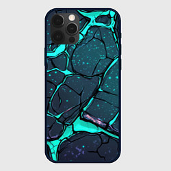 Чехол iPhone 12 Pro Текстура зеленых плит в разломе