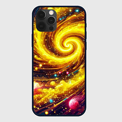 Чехол для iPhone 12 Pro Спиралевидная галактика - неоновое свечение, цвет: 3D-черный