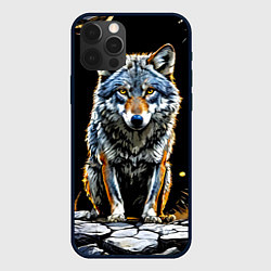 Чехол iPhone 12 Pro Волк на черном