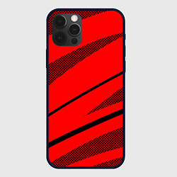 Чехол iPhone 12 Pro Красный с чёрным абстракция полосы