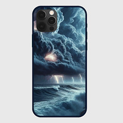 Чехол для iPhone 12 Pro Шторм на море - сверкание молний, цвет: 3D-черный