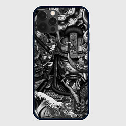 Чехол для iPhone 12 Pro Самурай и дракон в стиле татуировки ирезуми, цвет: 3D-черный