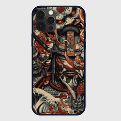Чехол iPhone 12 Pro Драконы и самураи в стиле ирезуми