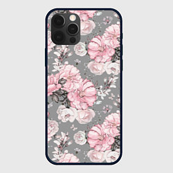 Чехол iPhone 12 Pro Розовые розы на сером
