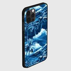 Чехол для iPhone 12 Pro Пальмы и волны - голубые оттенки паттерн, цвет: 3D-черный — фото 2