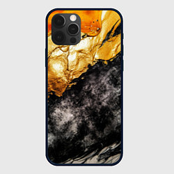 Чехол iPhone 12 Pro Золотая объемная текстура на черном фоне