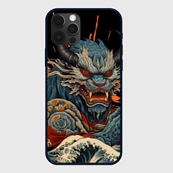 Чехол для iPhone 12 Pro Японский дракон и волны в стиле тату ирезуми, цвет: 3D-черный