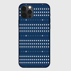 Чехол iPhone 12 Pro Снежинки на темно синем