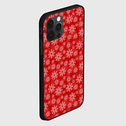 Чехол для iPhone 12 Pro Паттерн со снежинками на красном, цвет: 3D-черный — фото 2