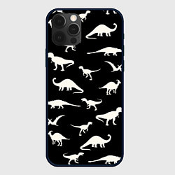 Чехол для iPhone 12 Pro Силуэты динозавров - паттерн, цвет: 3D-черный
