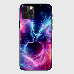 Чехол для iPhone 12 Pro Космический поцелуй - неоновое свечение, цвет: 3D-черный