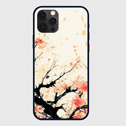 Чехол iPhone 12 Pro Чёрное дерево с цветами абстракция