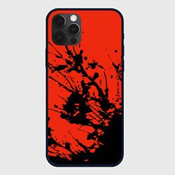 Чехол iPhone 12 Pro Взрыв чёрной краски на красно-оранжевом