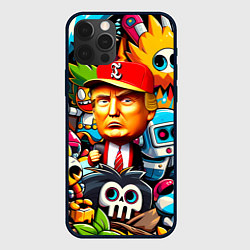 Чехол iPhone 12 Pro Дональд Трамп в компании мультяшных персонажей