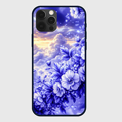 Чехол для iPhone 12 Pro Сине-сиреневый цветы на фоне облаков, цвет: 3D-черный