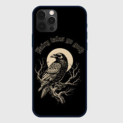 Чехол для iPhone 12 Pro Ворона сидит на ветке на фоне полной луны, цвет: 3D-черный