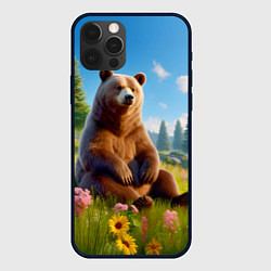 Чехол iPhone 12 Pro Русский мишка сидит на траве