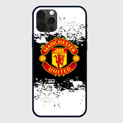 Чехол для iPhone 12 Pro Манчестер Юнайтед черно белые краски лого, цвет: 3D-черный