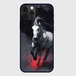 Чехол iPhone 12 Pro Белая лошадь на фоне мазков краски