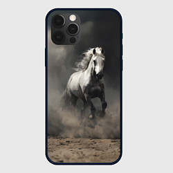 Чехол для iPhone 12 Pro Белая лошадь скачет по полю, цвет: 3D-черный