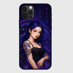 Чехол iPhone 12 Pro Девушка с тату на руке и пурпурная змея
