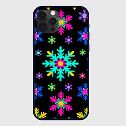 Чехол для iPhone 12 Pro Снежинки ретро, цвет: 3D-черный