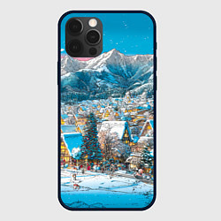 Чехол iPhone 12 Pro Новогодняя деревушка в горах