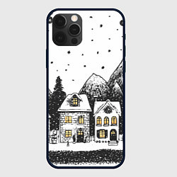 Чехол iPhone 12 Pro Черно-белый новогодний город