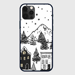 Чехол iPhone 12 Pro Заснеженный черно-белый город