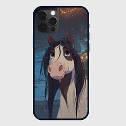 Чехол iPhone 12 Pro Белая пятнистая новогодняя лошадка