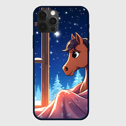 Чехол iPhone 12 Pro Лошадка зимней звездной ночью
