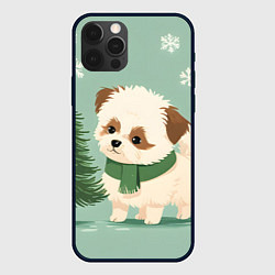 Чехол iPhone 12 Pro Новогодний песик с елочкой