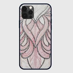 Чехол iPhone 12 Pro Нежно розовый орнамент из перьев