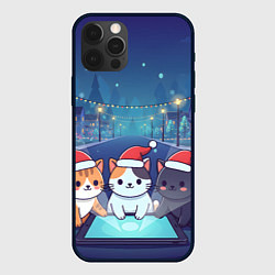 Чехол iPhone 12 Pro Новогодние котики с планшетом