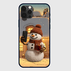 Чехол iPhone 12 Pro Снеговик с глинтвейном делает селфи