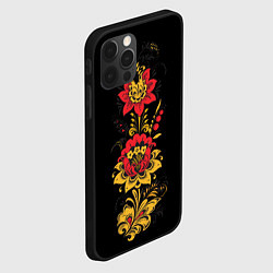Чехол для iPhone 12 Pro Хохлома: цветы, цвет: 3D-черный — фото 2