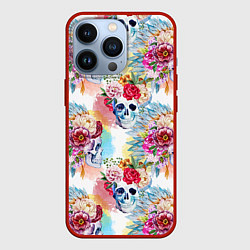 Чехол для iPhone 13 Pro Цветы и бабочки 5, цвет: 3D-красный